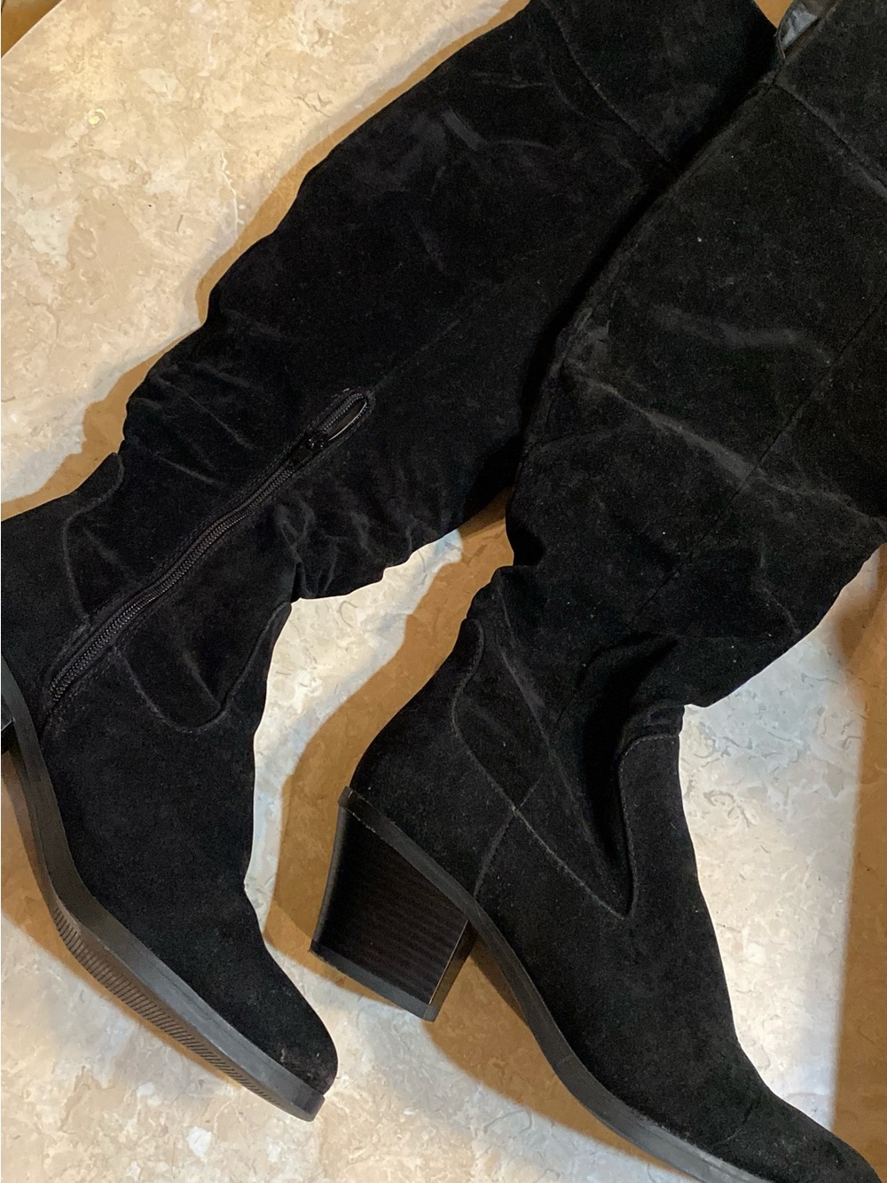 Anna Black Suede Over-The-Knee Block Heel Boots